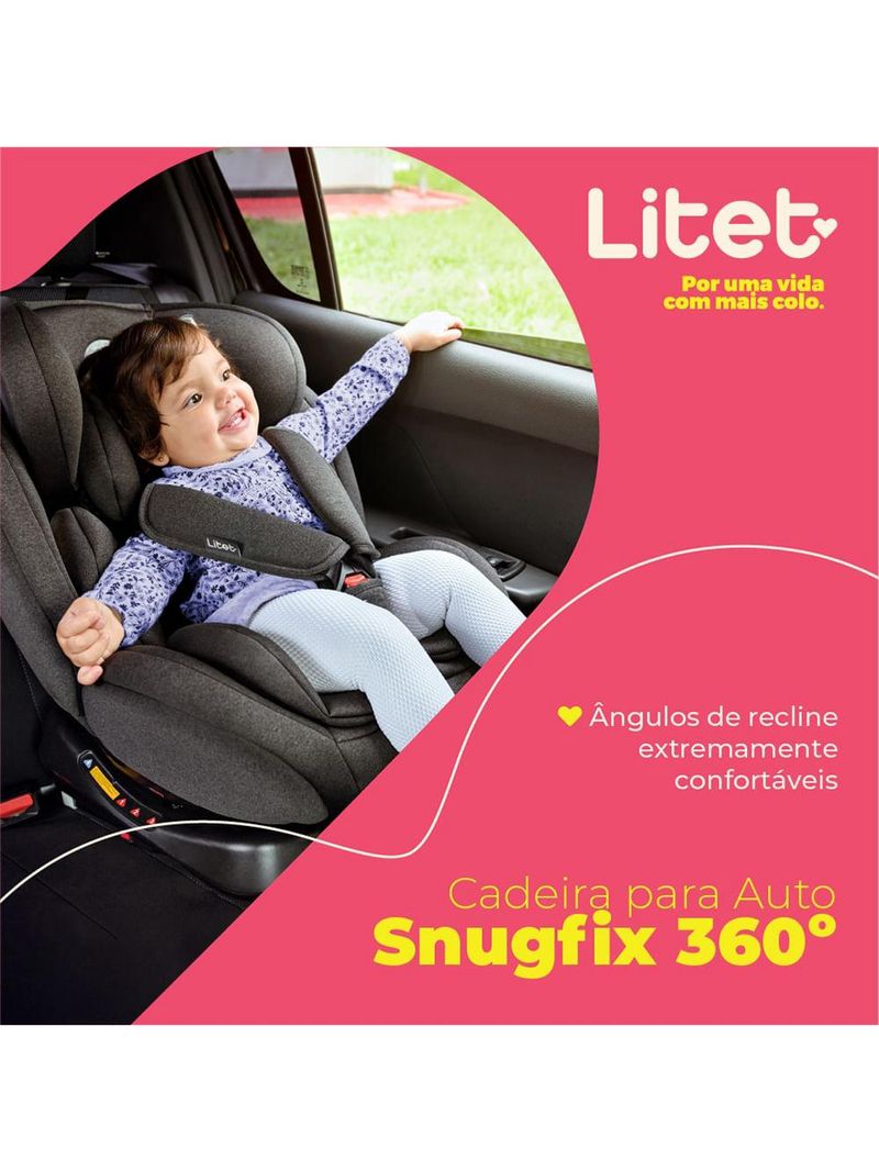 Cadeira para auto 0-36 kgs isofix com rotação snugfix cinza litet - bb454