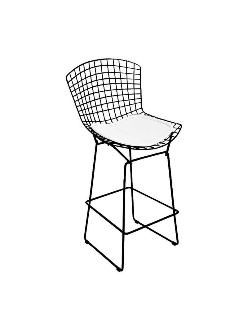 Banqueta Bertoia Preta D70 Assento Branco