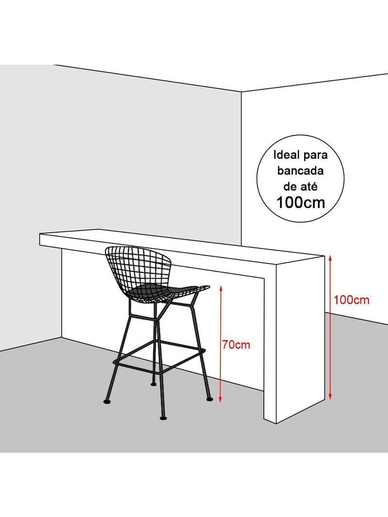 Banqueta Bertoia Preta D70 Assento Branco