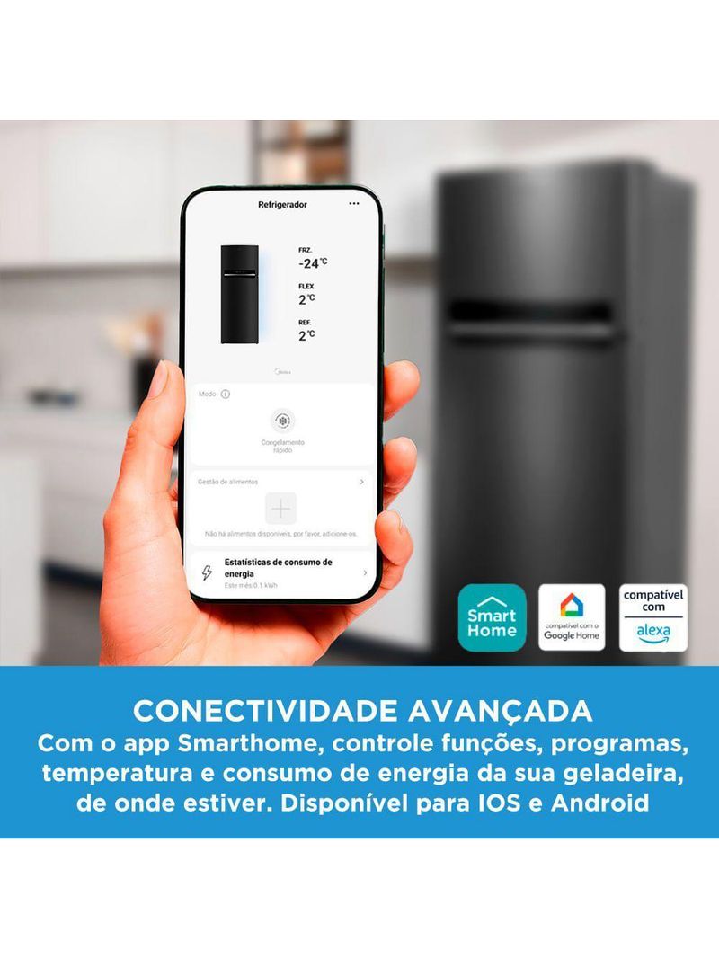 Geladeira Frost Free Duplex 491L Inverter Preta Midea MD-RT650EVKDX3 Bivolt