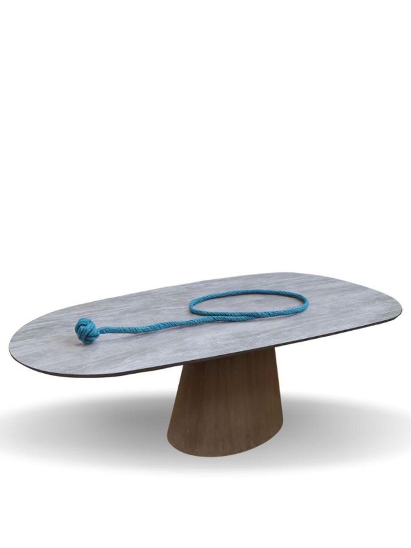 Mesa Oval Organica Em Cimento 235x122cm