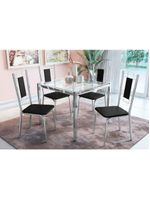 Conjunto Mesa Sala Jantar Reno Com Tampo De Vidro 90x90cm E 4 Cadeiras Lisboa Cromada Preto Kappesberg