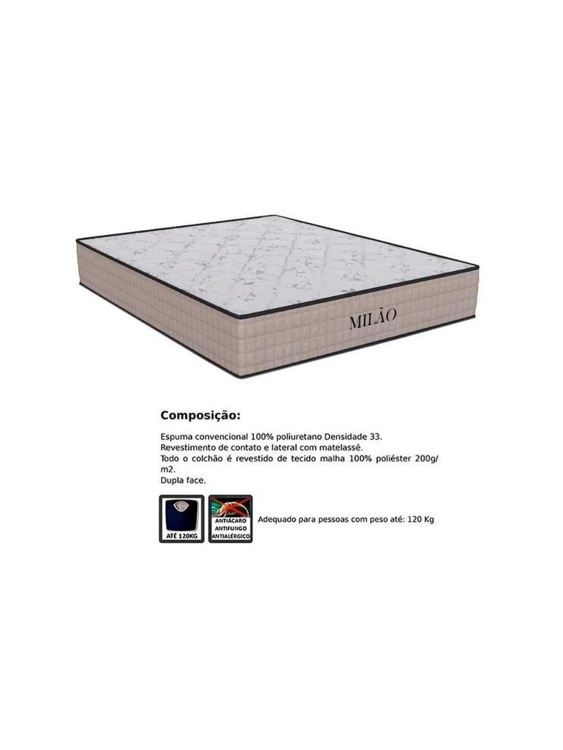 Cama Box Solteiro: Colchão Espuma D33 Ortho Milão + Base Crc Suede Clean (78x188)