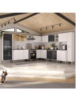 Armário De Cozinha Modulada 12 Pçs Com Balcão De Pia Siena Multimóveis Mp2240 Branco-preto
