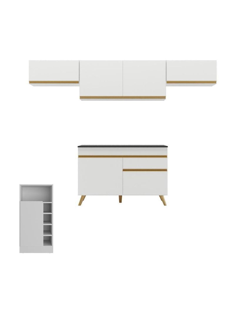 Armário De Cozinha Modulado Com Bancada Veneza Multimóveis Mp2212 Branco/dourado Branco/dourado