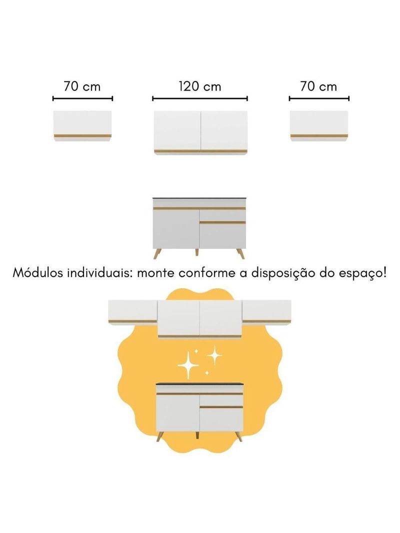 Armário De Cozinha Modulado Com Bancada Veneza Multimóveis Mp2212 Branco/dourado Branco/dourado