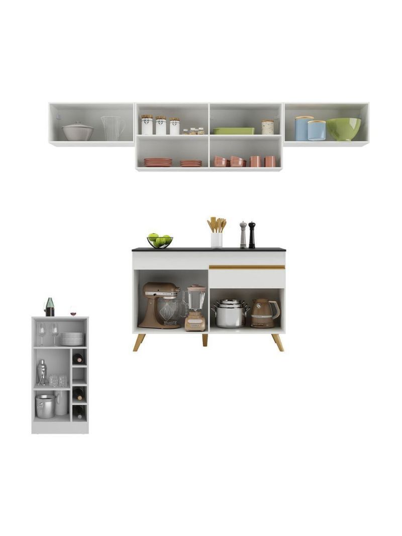 Armário De Cozinha Modulado Com Bancada Veneza Multimóveis Mp2212 Branco/dourado Branco/dourado