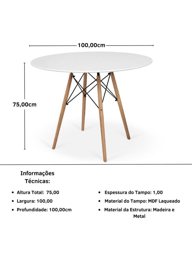 Conjunto Mesa De Jantar Eiffel  100cm 4 Cadeiras Itália