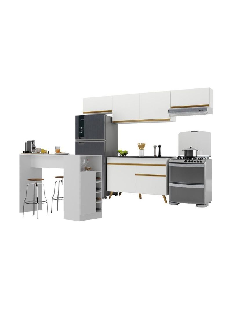 Armário De Cozinha Modulado Com Bancada Veneza Multimóveis Mp2212 Branco/dourado Branco/dourado