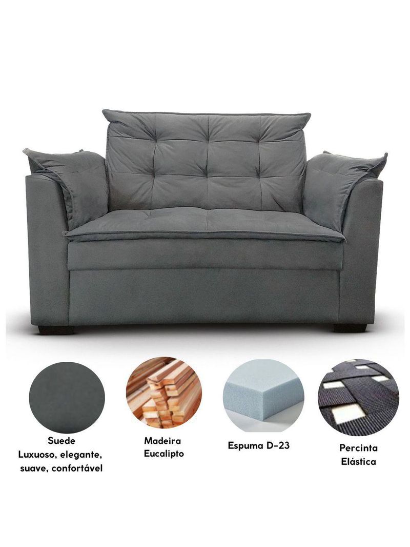 Sofá 2 Lugares Para Sala Moderno Confortável ágata Suede cinza