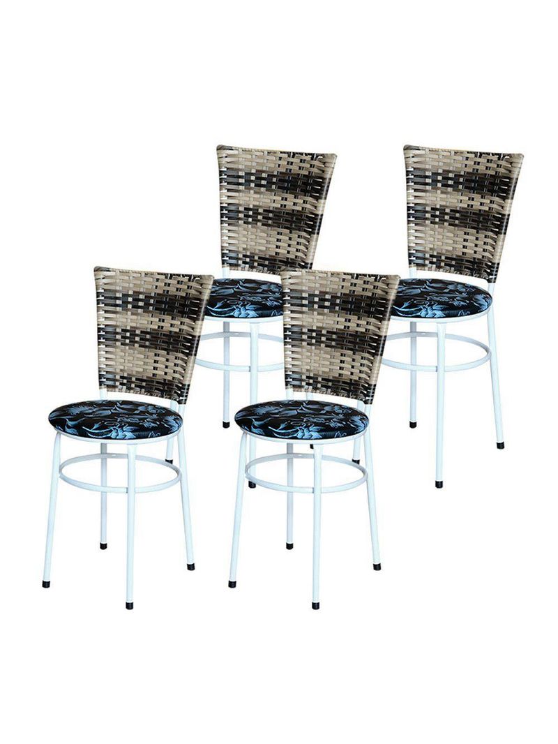 4 Cadeiras Brancas Para Mesa Hawai Cappuccino Premium Assento Floral Preto