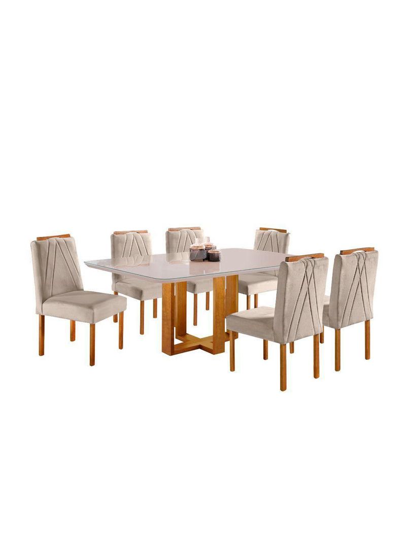 Conjunto Jantar Mesa E 6 Cadeiras Mel/Off White/ Bege Areia