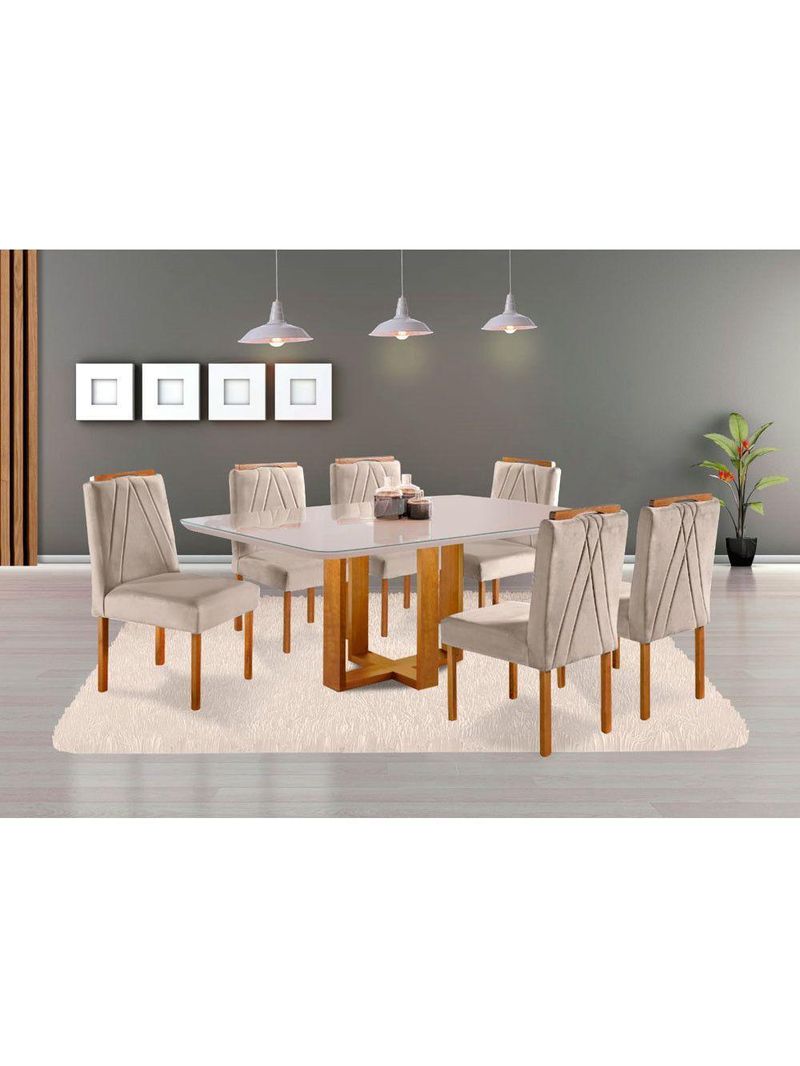 Conjunto Jantar Mesa E 6 Cadeiras Mel/Off White/ Bege Areia