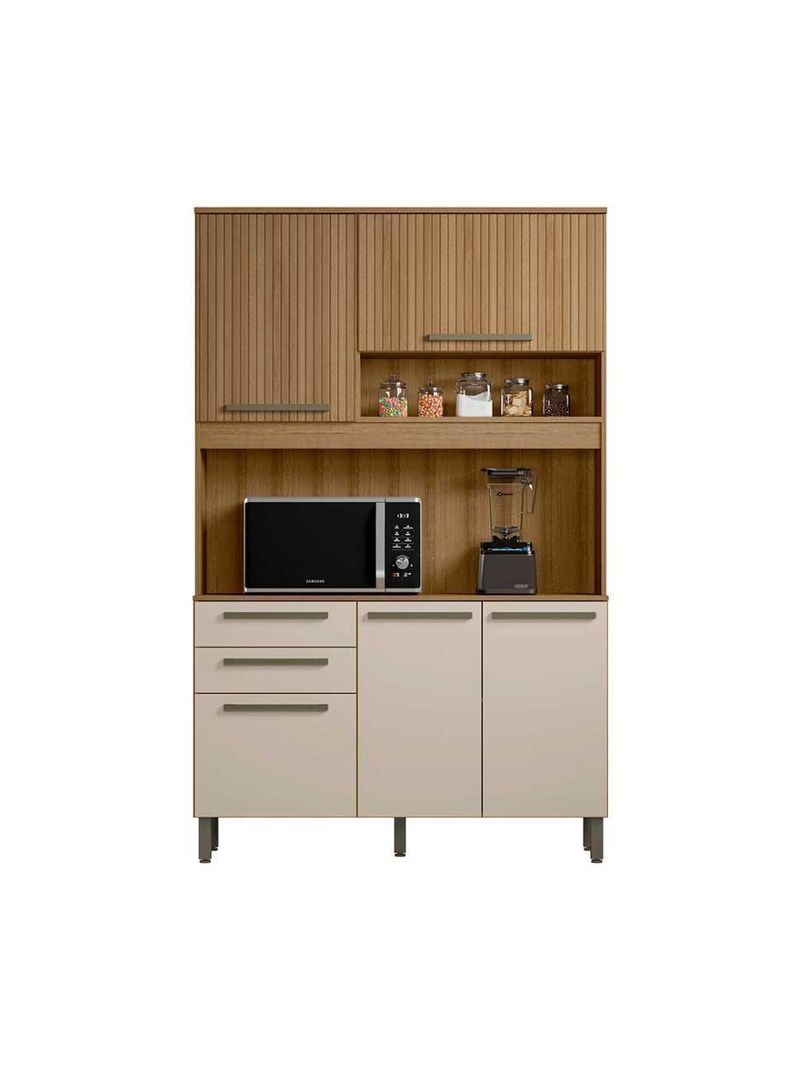 Cozinha Compacta Prisma Com Armário E Balcão Ripado 5 Portas Mel-arenas Mel Ripado-arenas