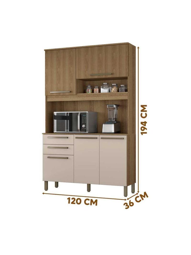 Cozinha Compacta Prisma Com Armário E Balcão Ripado 5 Portas Mel-arenas Mel Ripado-arenas