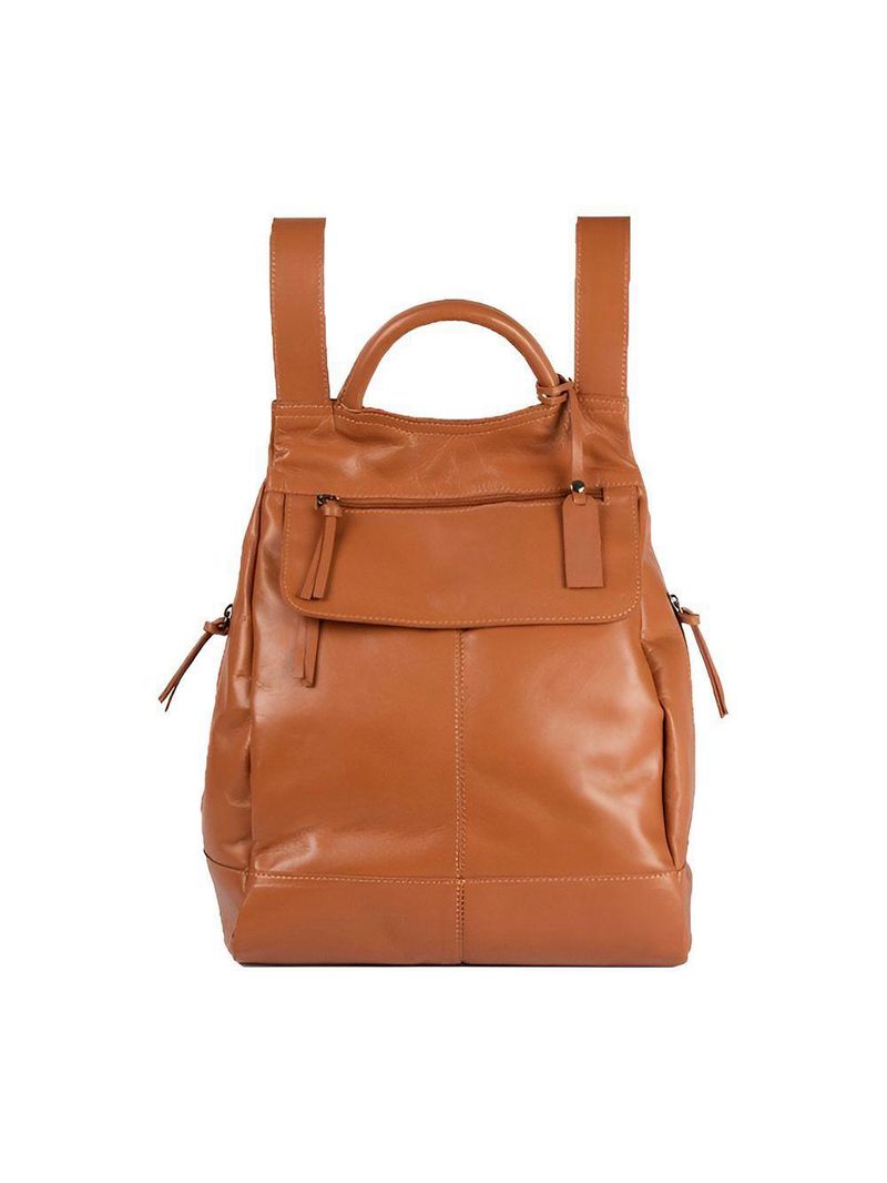 Mochila De Couro Legítimo Modelo Malu Resistente Confortável Modelo: caramelo