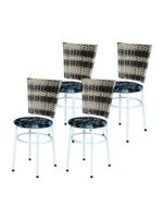 4 Cadeiras Brancas Para Mesa Hawai Cappuccino Premium Assento Floral Preto