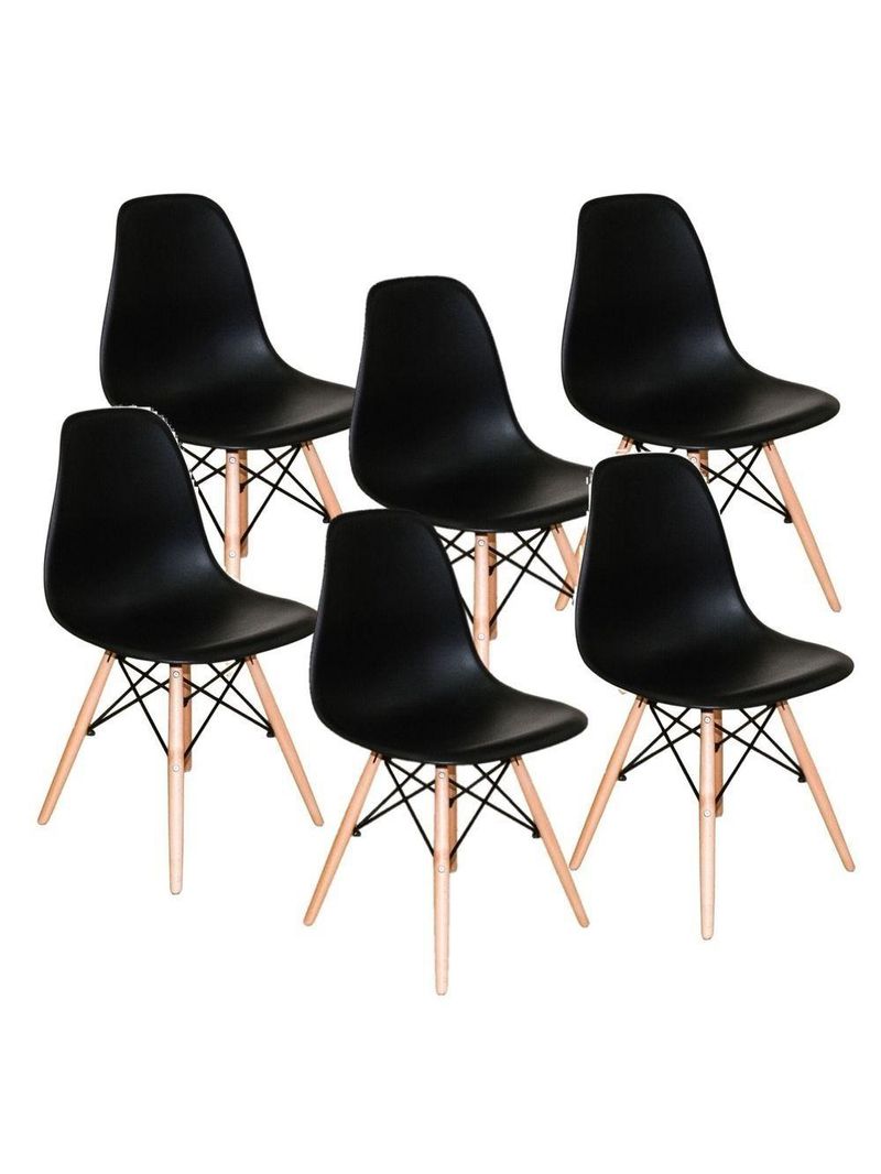 Conjunto De Mesa De Jantar Eames Eiffel Redonda 110cm Tampo De Madeira Preto Com 6 Cadeiras Pretas