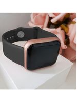 Smartwatch Digital D20/y68 Dourado Pulseira Preta Monitor De Passos E Frequência Cardíaca