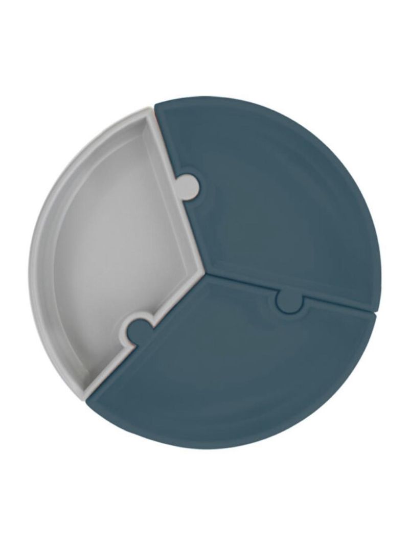 Prato infantil de silicone encaixe puzzle deep blue e cinza - minikoioi