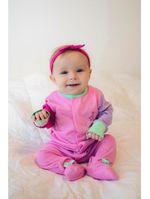 Macacão magnético rosa, mangas lavanda e pink e detalhes menta - 6 meses