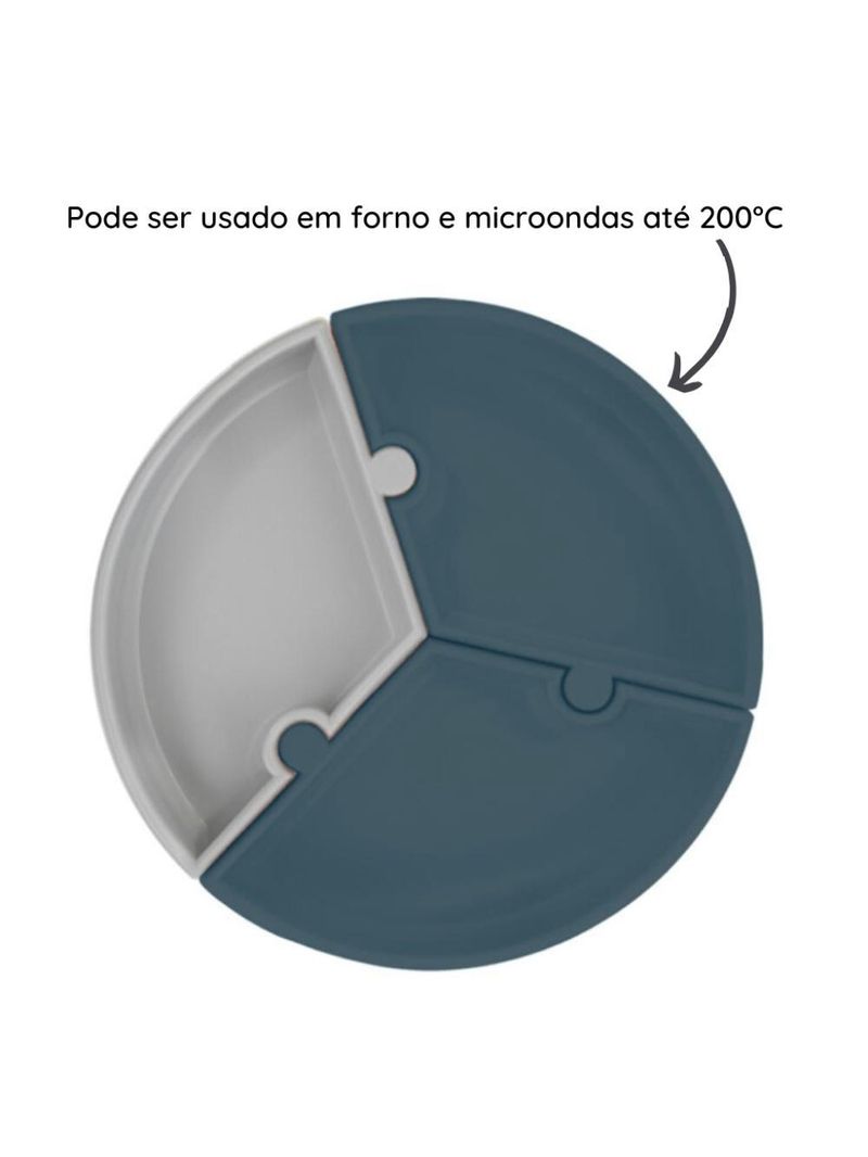 Prato infantil de silicone encaixe puzzle deep blue e cinza - minikoioi