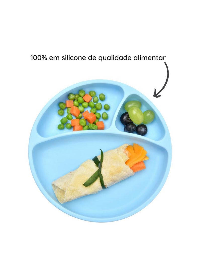Prato infantil de silicone com divisórias e sucção portions mineral blue - minikoioi