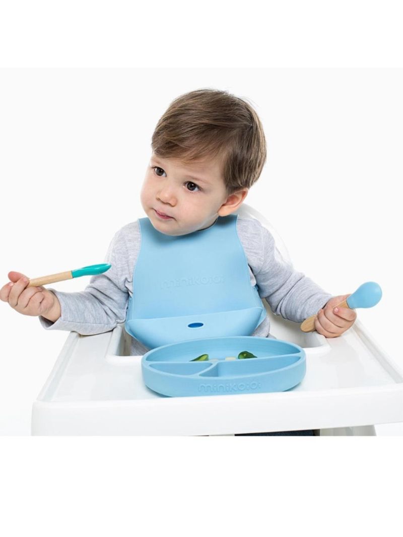 Prato infantil de silicone com divisórias e sucção portions mineral blue - minikoioi