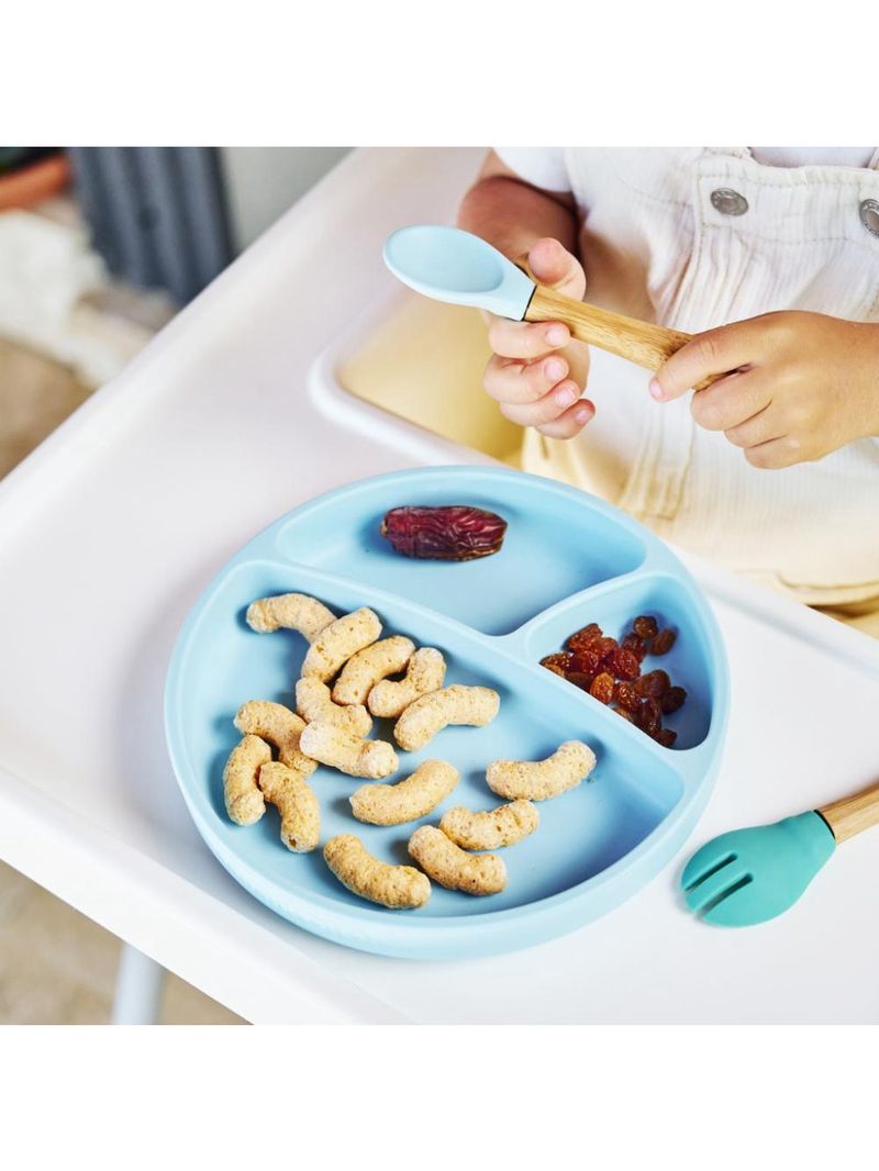 Prato infantil de silicone com divisórias e sucção portions mineral blue - minikoioi