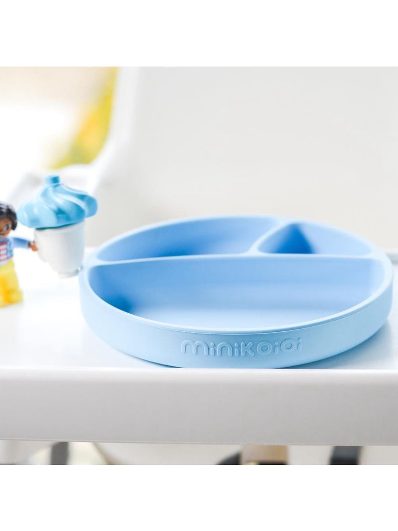 Prato infantil de silicone com divisórias e sucção portions mineral blue - minikoioi
