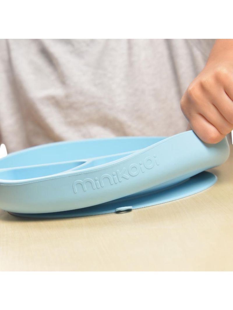 Prato infantil de silicone com divisórias e sucção portions mineral blue - minikoioi