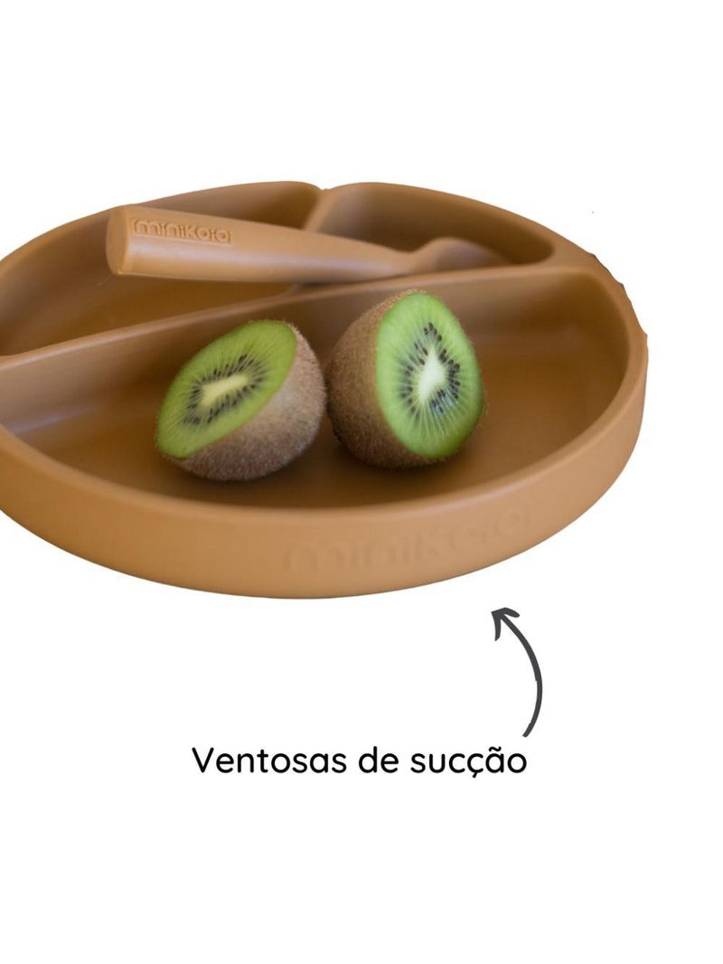 Prato infantil de silicone com divisórias e sucção portions woody brown - minikoioi