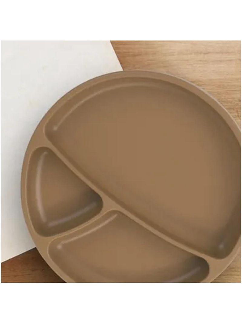 Prato infantil de silicone com divisórias e sucção portions woody brown - minikoioi