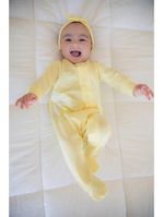 Macacão magnético amarelo com girafa lateral branca - 12 meses