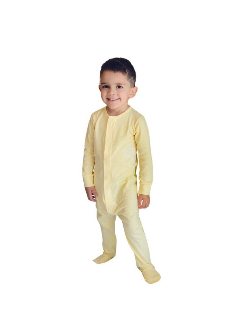 Macacão magnético amarelo com girafa lateral branca - 12 meses