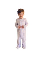 Macacão magnético algodão pima branco com bordados em azul - 6 meses