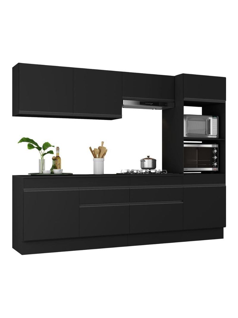 Armário De Cozinha Completa 5 Peças Com Rodapé Mp2180 Made Multimóveis Preto Preto