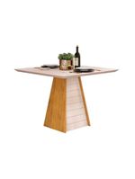 Mesa Para Cozinha Fler Com Tampo Madeirado Com Vidro 90x90cm Cedro Off White Off White Dj Móveis