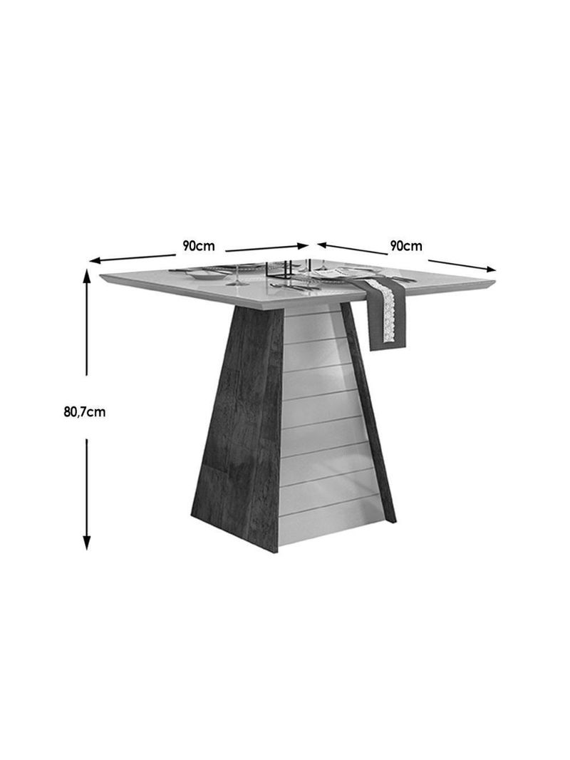 Mesa Para Cozinha Fler Com Tampo Madeirado Com Vidro 90x90cm Cedro Off White Off White Dj Móveis