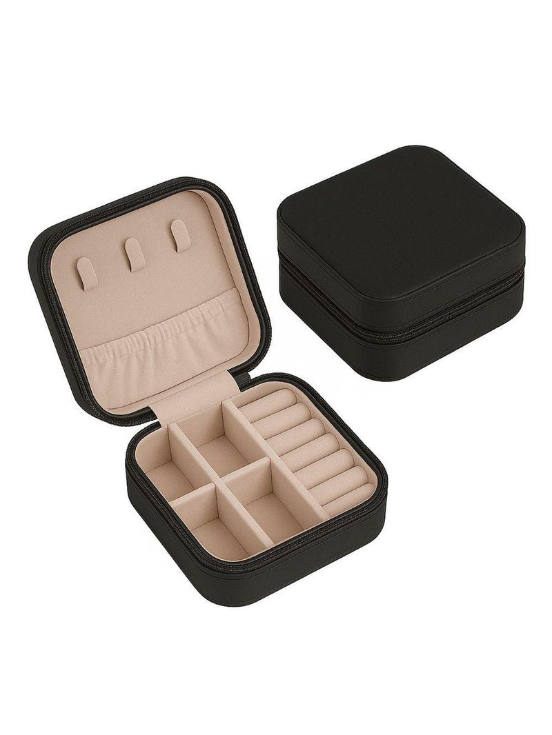 Mini Porta-jóias Em Couro Sintético Preto – Elegância, Segurança E Praticidade Em Qualquer Lugar