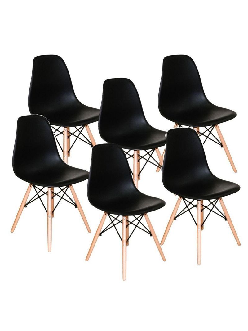 Conjunto De Mesa Redonda Eames 100cm Preto + 6 Cadeiras Eiffel Dsw Preto