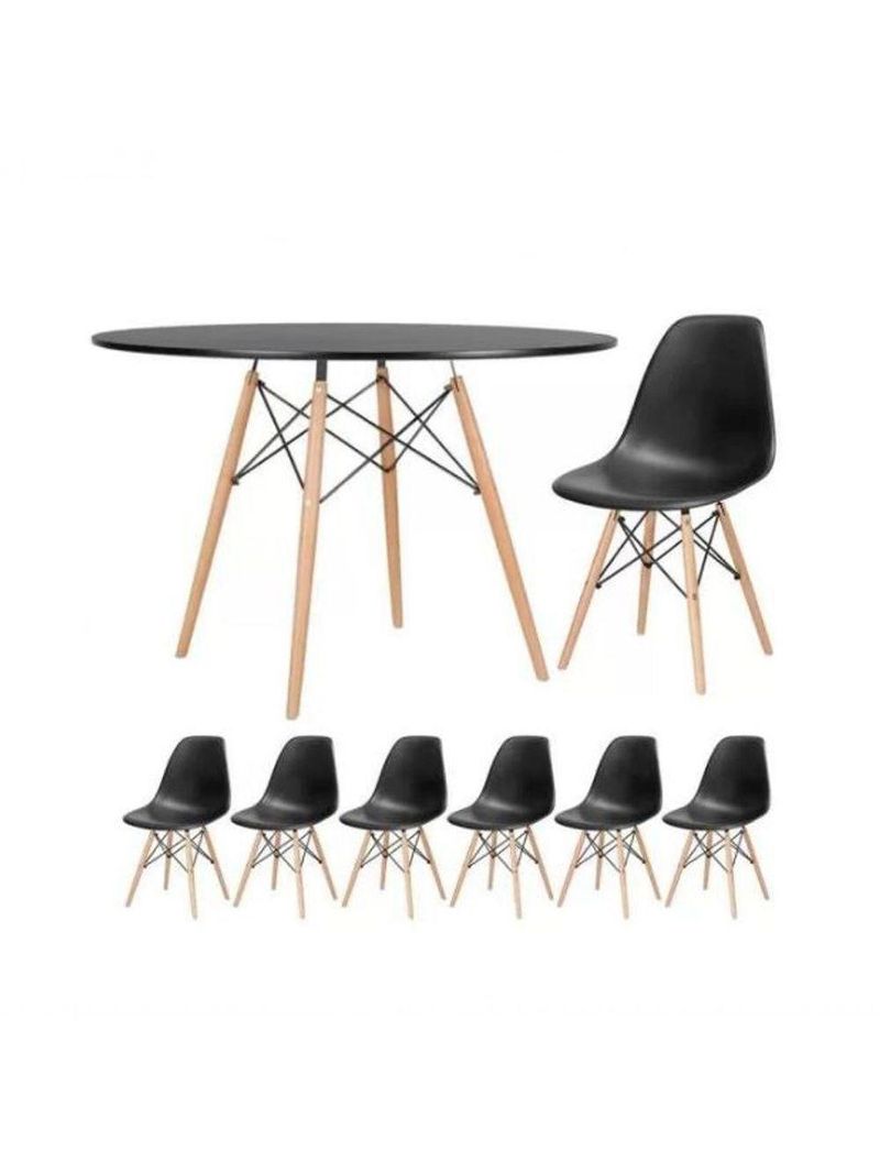 Conjunto De Mesa Redonda Eames 100cm Preto + 6 Cadeiras Eiffel Dsw Preto