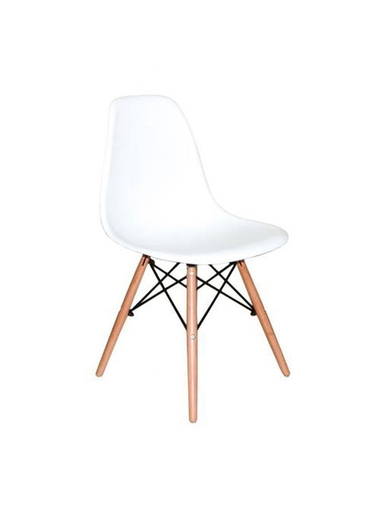 Conjunto De Mesa De Jantar Eames Eiffel Redonda 110cm Tampo De Madeira Branco Com 4 Cadeiras Brancas