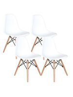 Conjunto De Mesa De Jantar Eames Eiffel Redonda 110cm Tampo De Madeira Branco Com 4 Cadeiras Brancas