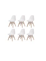 Conjunto De Mesa De Jantar Eames Eiffel Redonda 120cm Tampo De Madeira Preto Com 6 Cadeiras Brancas