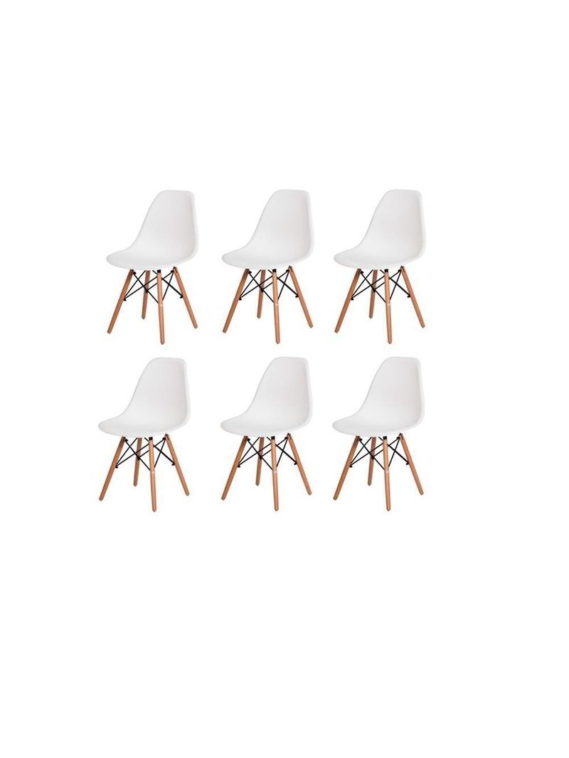 Conjunto De Mesa De Jantar Eames Eiffel Redonda 120cm Tampo De Madeira Preto Com 6 Cadeiras Brancas