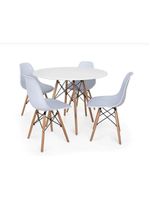 Conjunto De Mesa De Jantar Eames Eiffel Redonda 120cm Tampo De Madeira Branco Com 4 Cadeiras Brancas