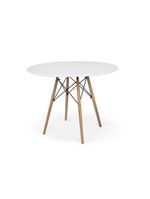Conjunto De Mesa De Jantar Eames Eiffel Redonda 120cm Tampo De Madeira Branco Com 4 Cadeiras Brancas