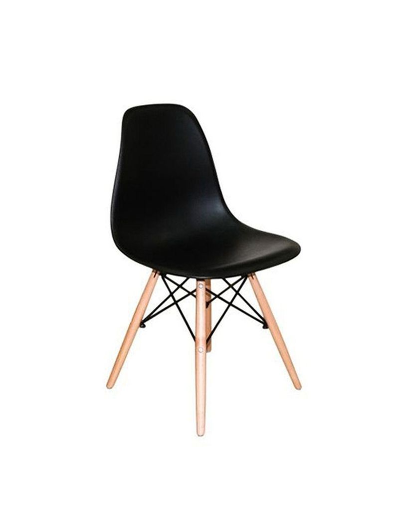 Conjunto De Mesa De Jantar Eames Eiffel Redonda 110cm Tampo De Madeira Branco Com 6 Cadeiras Pretas