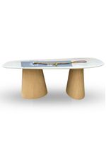 Mesa De Jantar Orgânica 160x90cm Base Carvalho Tampo Laca
